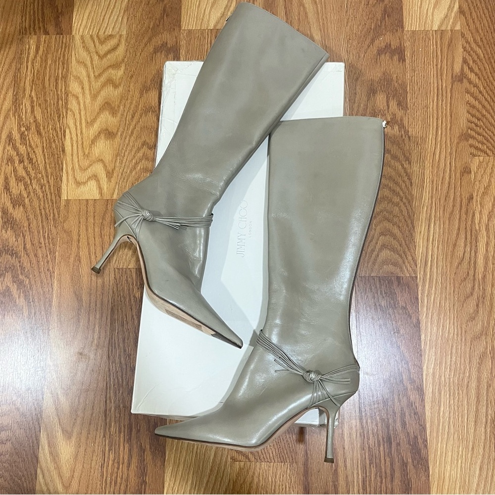 NEW Jimmy Choo Taupe Leather Heeled Boots Size 40